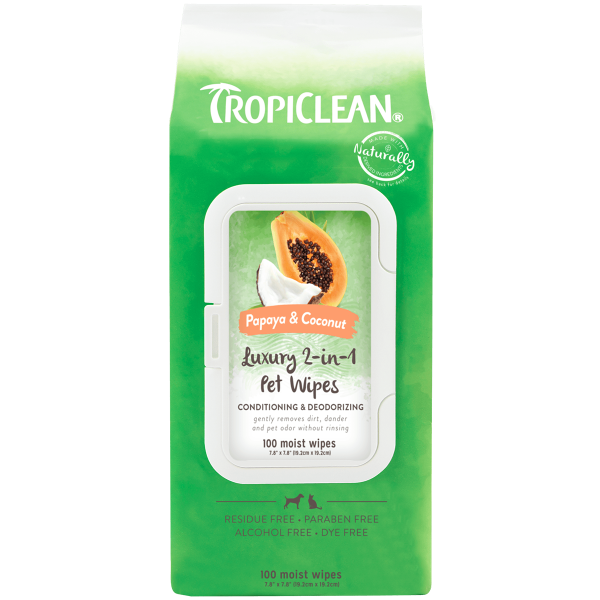100ct Tropiclean Papaya & Coconut Wipes - Hygiene